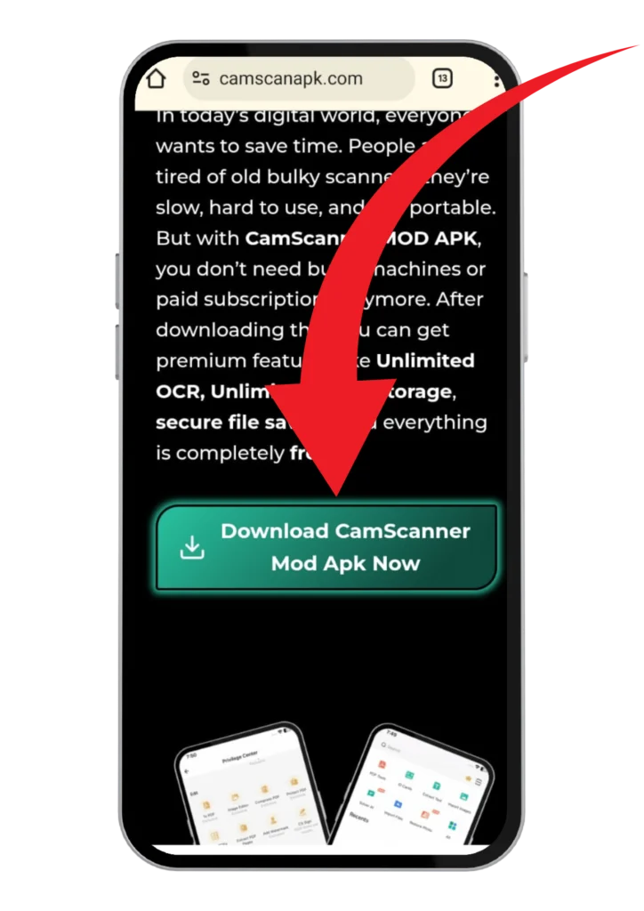 CamScanner Mod APK 2025 (Pro, Premium, No Watermark) Latest 10 Showing Arrow to Download CamScanner Mod Apk Now! To Install this on application file on your Android Device