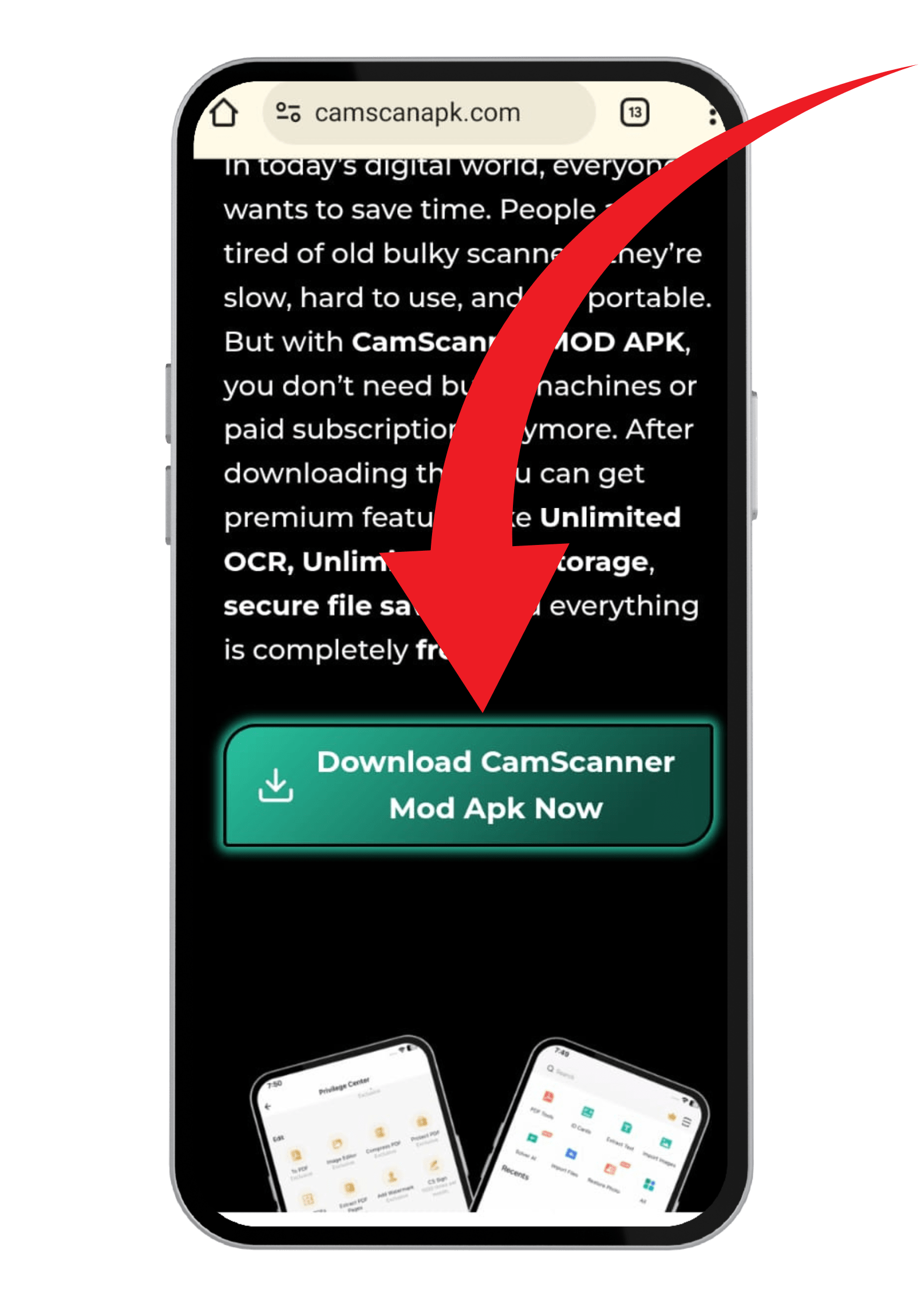 CamScanner MOD APK v7.3.1.25 (Pro, Premium, No Watermark) 2025 18 Showing Arrow to Download CamScanner Mod Apk Now! To Install this on application file on your Android Device